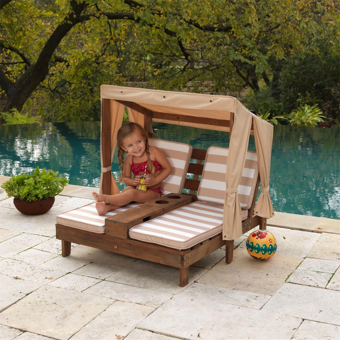 Kidkraft Double Chaise Lounge With Cup Holders Espresso Oatmeal