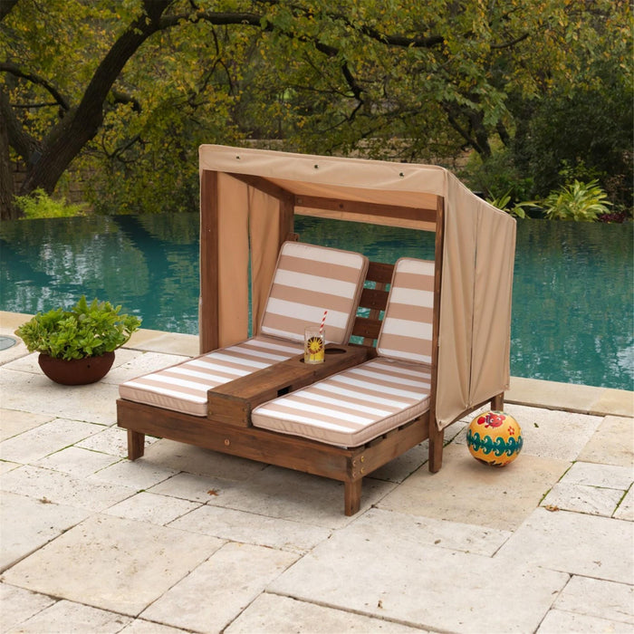 Kidkraft Double Chaise Lounge With Cup Holders Espresso Oatmeal