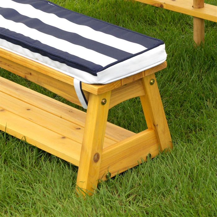 Kidkraft Outdoor Table Bench Set With Cushions Umbrella Navy White Stripes