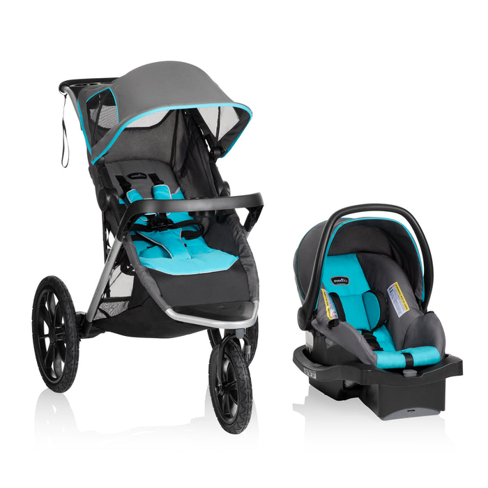 EVENFLO Victory Plus Jogging Stroller Travel System with LiteMax Infant Car Seat (Gray Scale) (Malibu Blue)