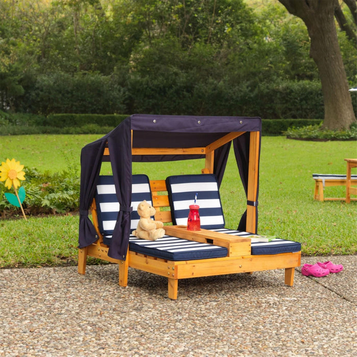 Kidkraft Double Chaise Lounge With Cup Holders Honey Navy