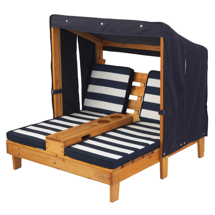 Kidkraft Double Chaise Lounge With Cup Holders Honey Navy