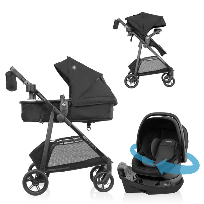 EVENFLO Omni Ultra Travel System with Revolve180 LiteMax NXT Rotational Infant Car Seat (Pacific Green) (Caviar Black)