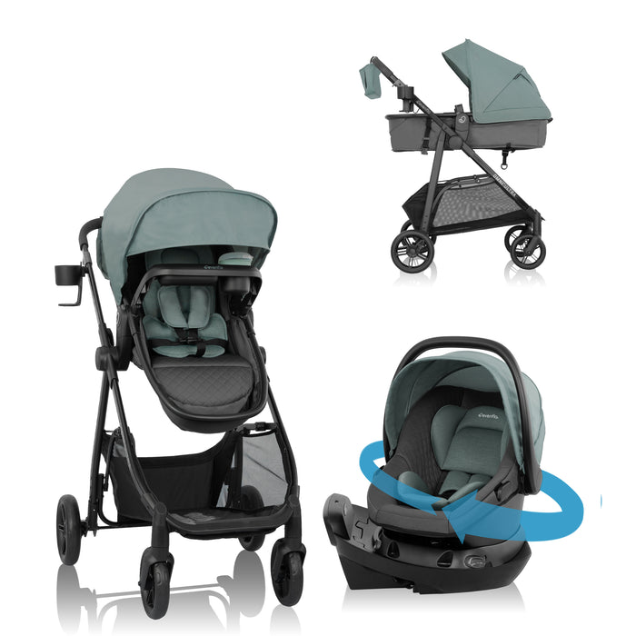 EVENFLO Omni Ultra Travel System with Revolve180 LiteMax NXT Rotational Infant Car Seat (Pacific Green) (Caviar Black)