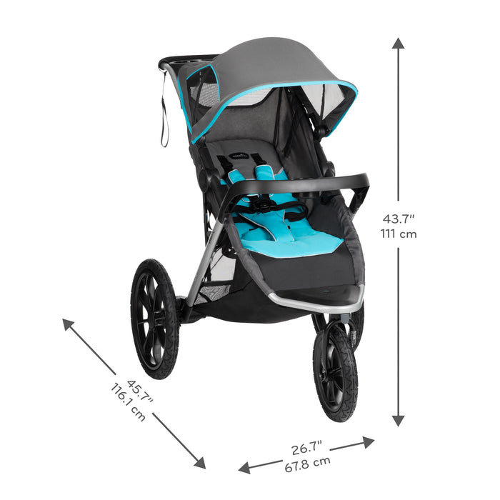 EVENFLO Victory Plus Jogging Stroller Travel System with LiteMax Infant Car Seat (Gray Scale) (Malibu Blue)