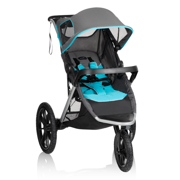 EVENFLO Victory Plus Jogging Stroller Travel System with LiteMax Infant Car Seat (Gray Scale) (Malibu Blue)