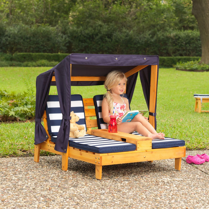 Kidkraft Double Chaise Lounge With Cup Holders Honey Navy