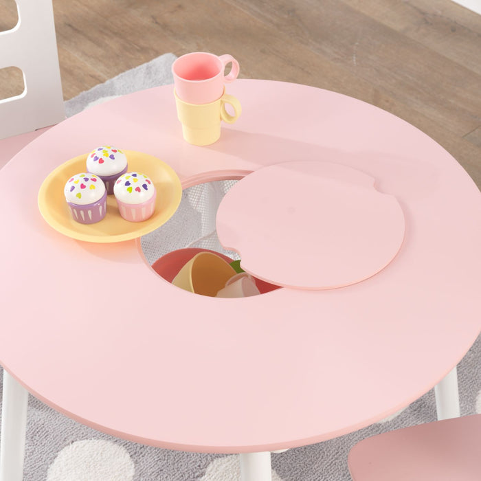 Kidkraft Round Storage Table 2 Chair Set Pink White